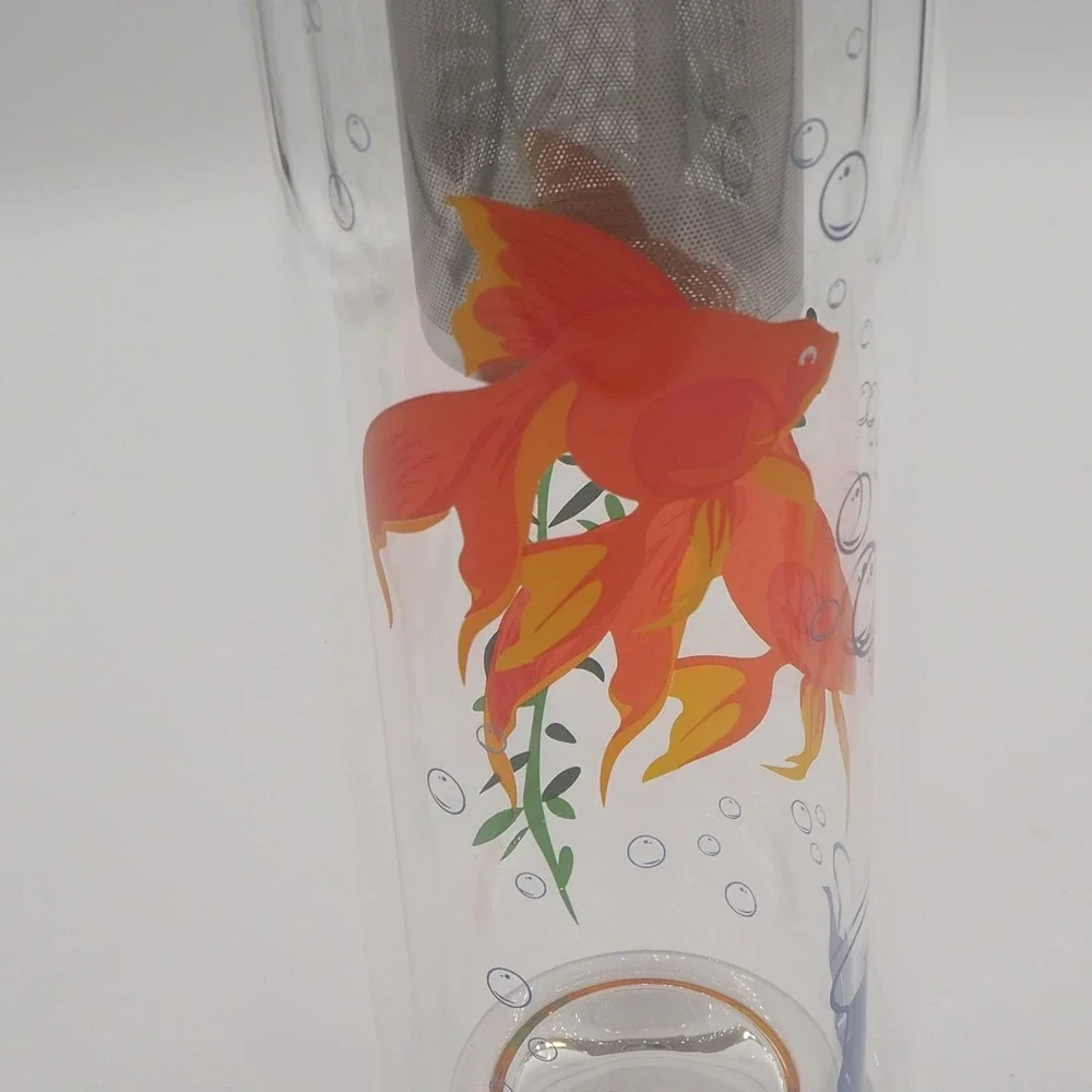 Whistling Kettle Tea Tumbler 16oz Double Wall Glass Tea Tumbler Infuser Koi Fish